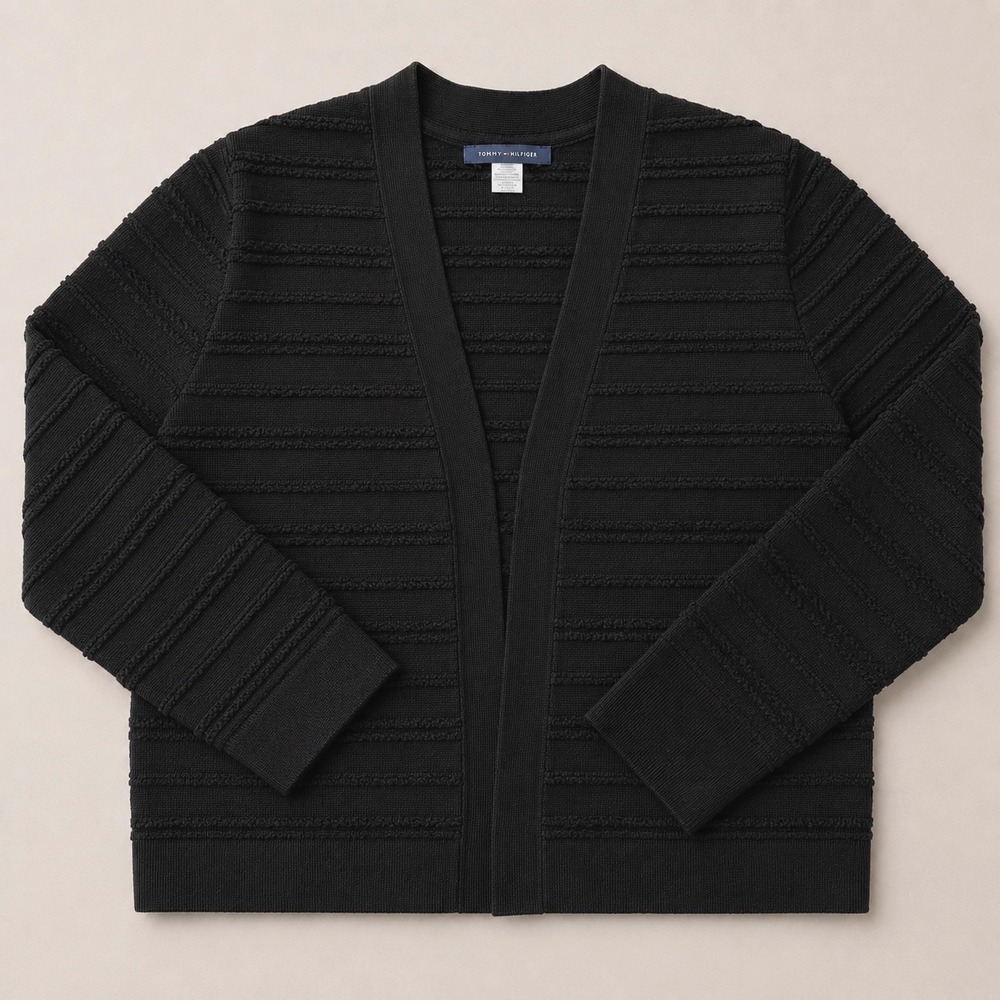 Tommy Hilfiger Black Textured‎ Knit Shrug (MED) Minimal Casual Chic Sweater Crop